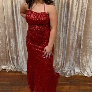 Red sequin long formal dress, size 6.